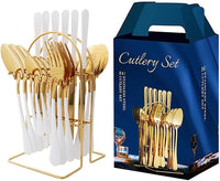 Set Tacâmuri Lux 24 Piese cu Suport – Gold & White